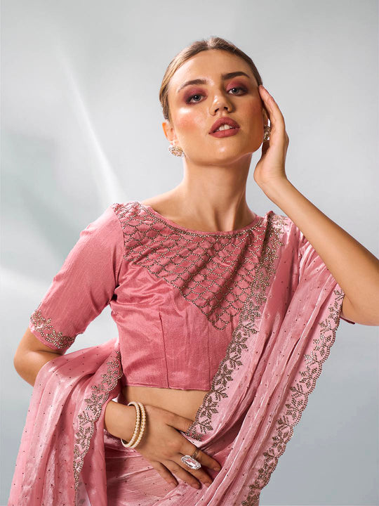 Pink Organza Party Wear Saree With Blouse Piece