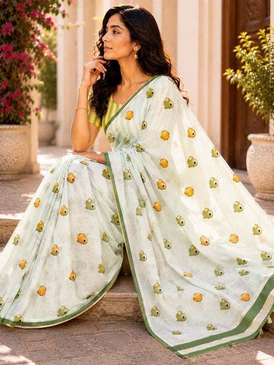 Multi Colour Printed Saree With Blouse Piece