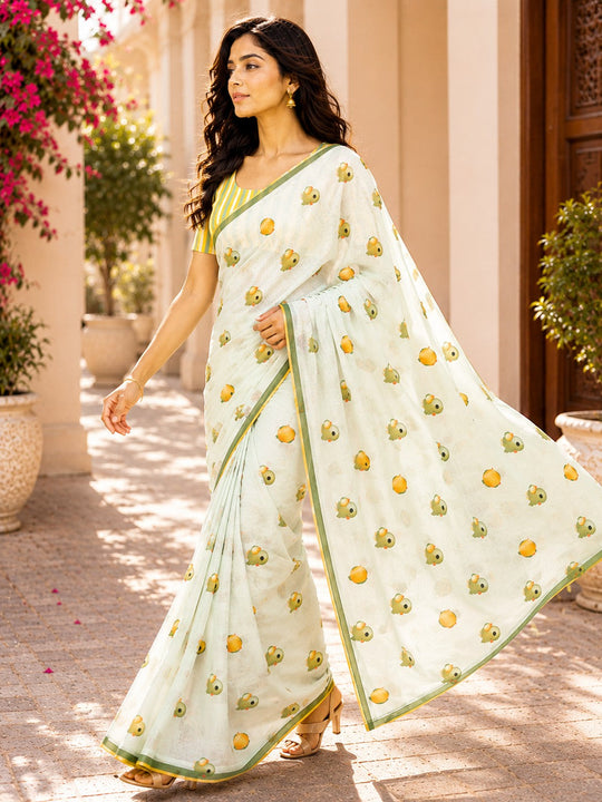 Multi Colour Printed Saree With Blouse Piece