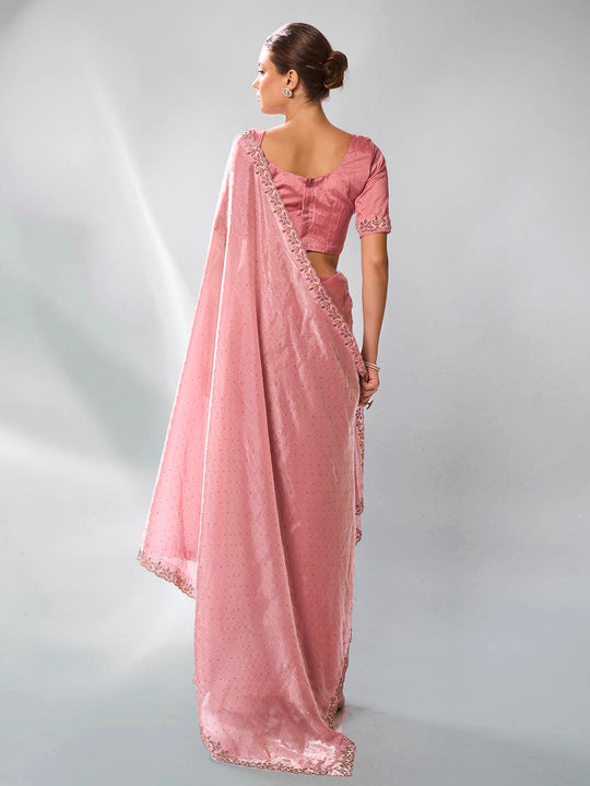 Pink Organza Party Wear Saree With Blouse Piece