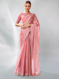 Pink Organza Party Wear Saree With Blouse Piece