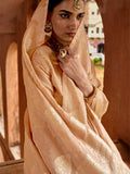 Cream Muslin Tissue Fabric With Self Jacquard And Zari Weaving  Work Saree With Blouse Piece