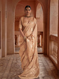 Cream Muslin Tissue Fabric With Self Jacquard And Zari Weaving  Work Saree With Blouse Piece
