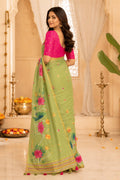 Green Printed Saree With Blouse Piece