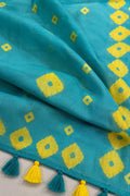 Teal Blue Printed Saree With Blouse Piece