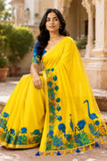 Yellow Printed Saree With Blouse Piece