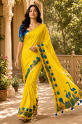 Yellow Printed Saree With Blouse Piece