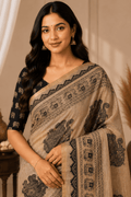 Brown Printed Saree With Blouse Piece