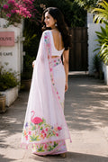 White Printed Saree With Blouse Piece