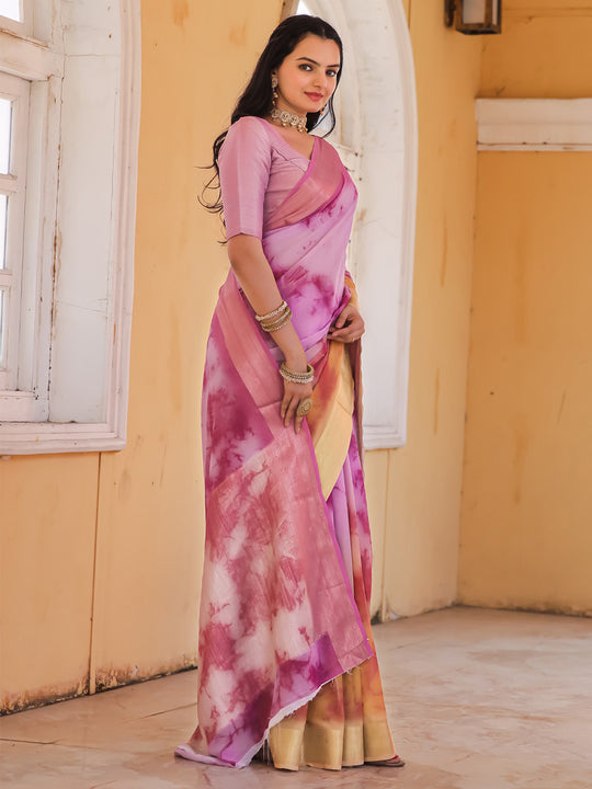 Purple Printed Pure Georgette Saree With Blouse Piece