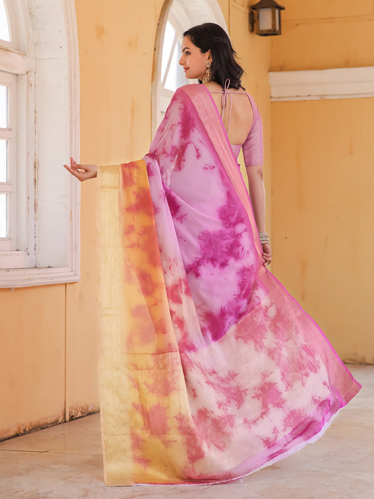 Purple Printed Pure Georgette Saree With Blouse Piece
