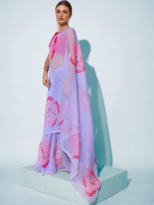 Blue Organza Party Wear Saree With Blouse Piece