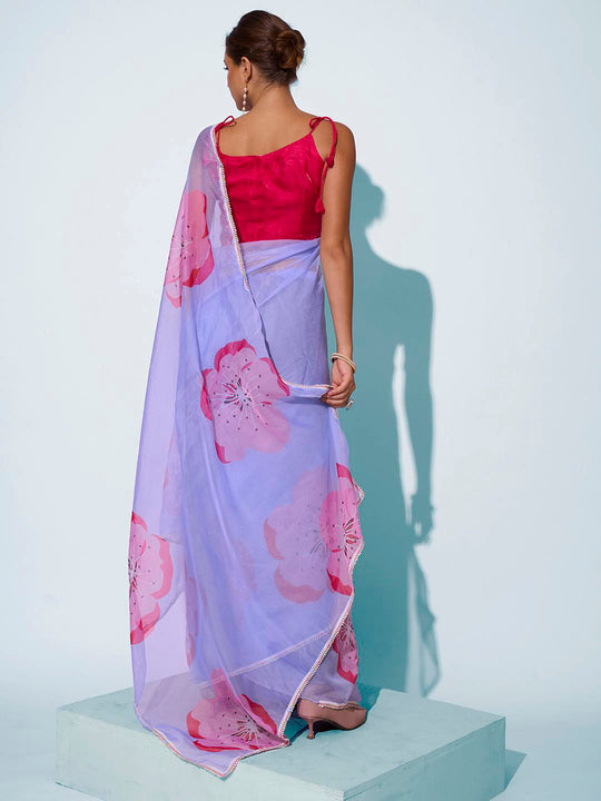 Blue Organza Party Wear Saree With Blouse Piece