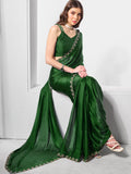 Green Embellished Beads And Stones Pure Chiffon Saree