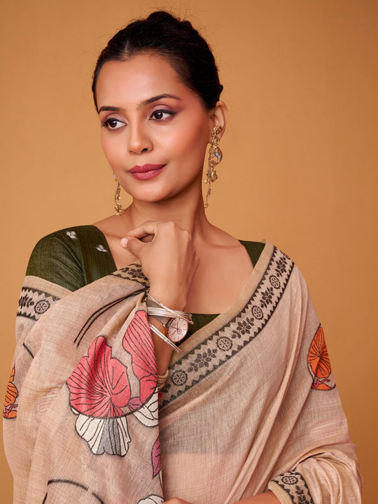 Jamdani Cotton Saree With Conrast Blouse Piece
