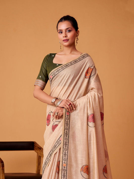 Jamdani Cotton Saree With Conrast Blouse Piece