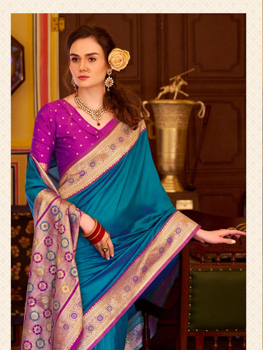 Royal Blue Soft Silk Handloom Weaving Saree Border With Gold Zari Silk