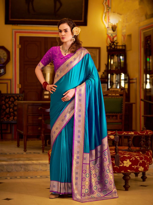 Royal Blue Soft Silk Handloom Weaving Saree Border With Gold Zari Silk