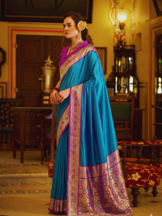 Royal Blue Soft Silk Handloom Weaving Saree Border With Gold Zari Silk