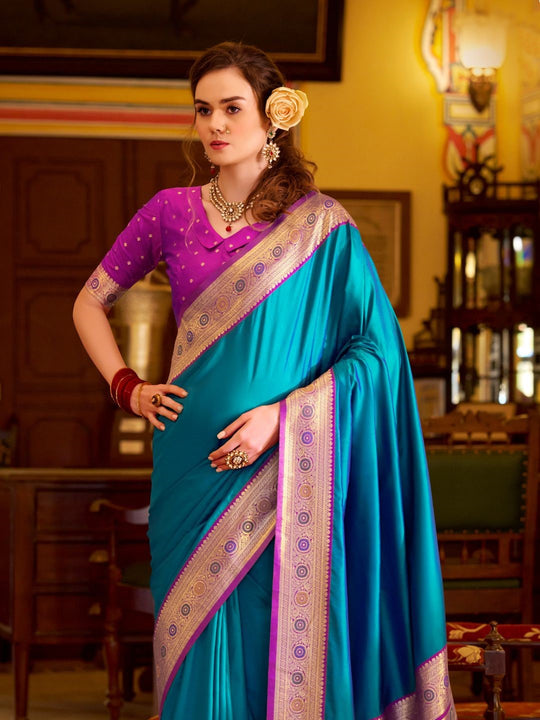 Royal Blue Soft Silk Handloom Weaving Saree Border With Gold Zari Silk