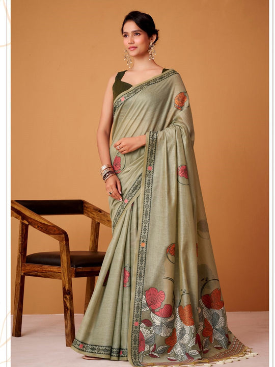 Jamdani Cotton Saree With Conrast Blouse Piece