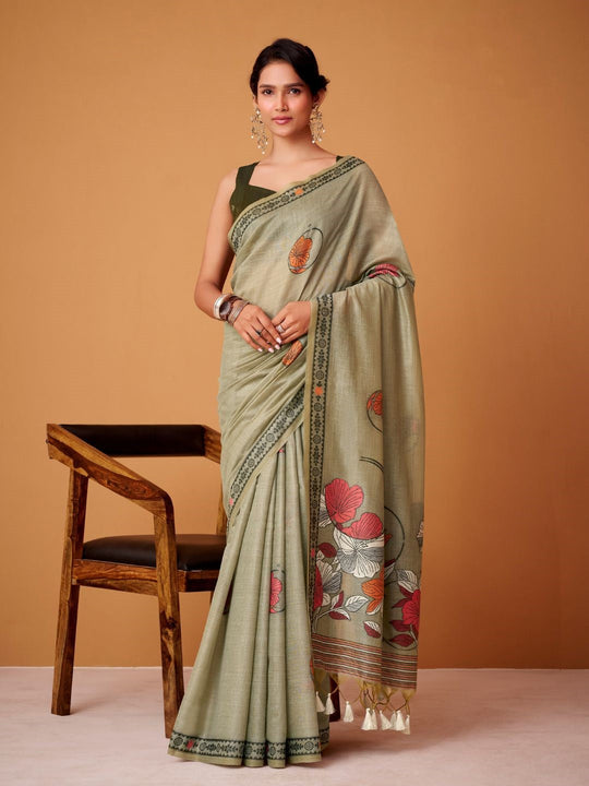 Jamdani Cotton Saree With Conrast Blouse Piece