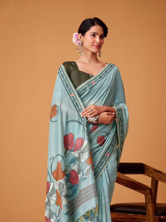 Jamdani Cotton Saree With Conrast Blouse Piece