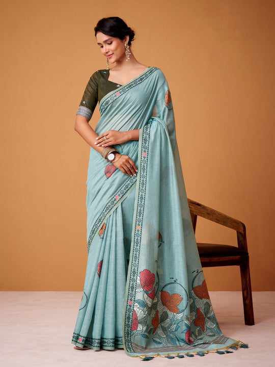 Jamdani Cotton Saree With Conrast Blouse Piece