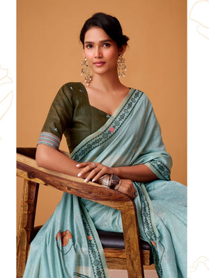 Jamdani Cotton Saree With Conrast Blouse Piece