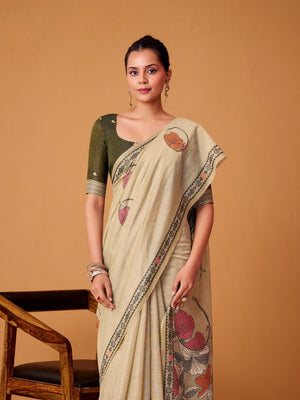 Jamdani Cotton Saree With Conrast Blouse Piece