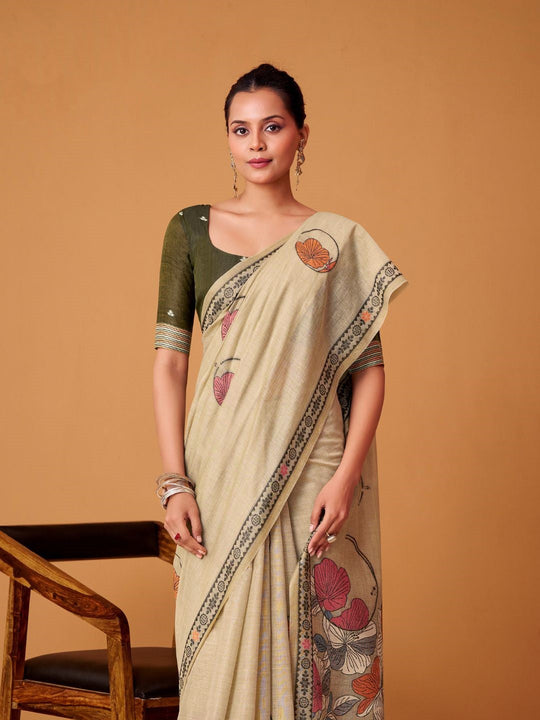 Jamdani Cotton Saree With Conrast Blouse Piece