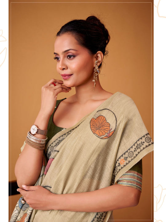 Jamdani Cotton Saree With Conrast Blouse Piece