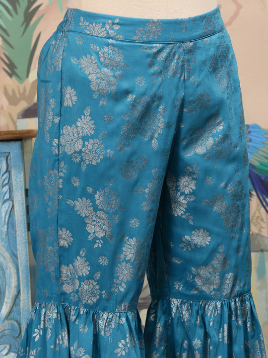 Floral Printed Straight Round Neck Kurti With Sharara & Dupatta