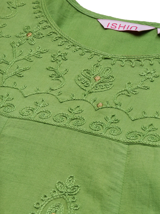 Ombre Embroidered Regular Thread Work Pure Cotton Kurta with Trousers & Dupatta