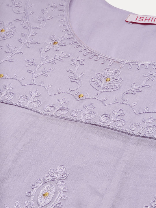 Ombre Embroidered Regular Thread Work Pure Cotton Kurta with Trousers & Dupatta