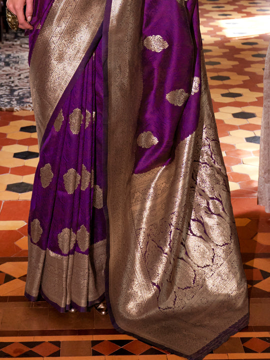 Purple Two-Tone Handloom Weaving Silk Saree With Blouse Piece