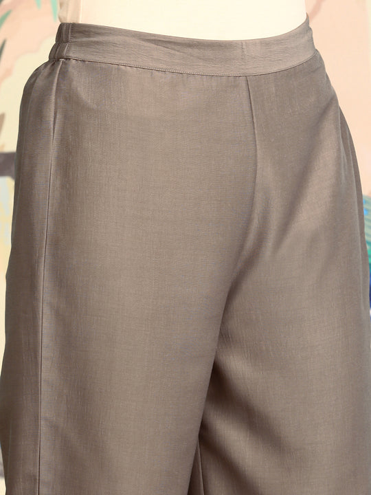 Floral Printed Regular Three-Quarter Sleeves Shirt Collar Kurta with Trousers