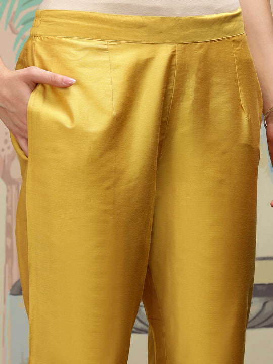 Solid V-Neck Three-Quarter Sleeves Kurta with Trousers & With Dupatta