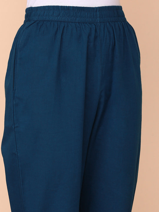 Floral Printed V-Neck Three-Quarter Sleeves Pure Cotton Kurta Set