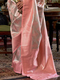 Peach Handwoven Kanjivaram Silk Saree With Blouse Piece