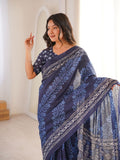 Soft Pure Cotton Hand Bagru Print Sarees With Blouse Pice