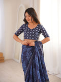 Soft Pure Cotton Hand Bagru Print Sarees With Blouse Pice