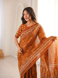 Soft Pure Cotton Hand Bagru Print Sarees With Blouse Pice