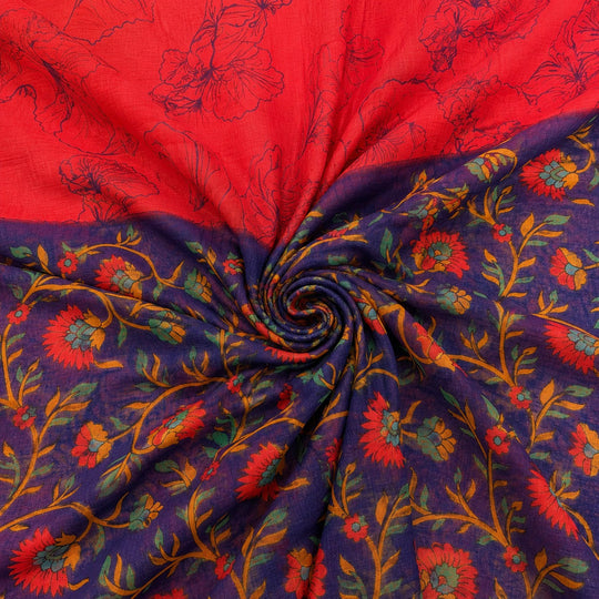Red Printed Saree With Blouse Piece