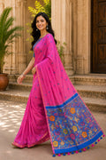 Pink Printed Saree With Blouse Piece