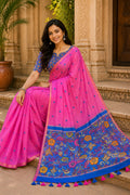 Pink Printed Saree With Blouse Piece