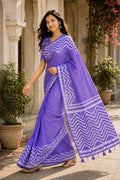 Blue Printed Saree With Blouse Piece