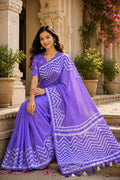 Blue Printed Saree With Blouse Piece