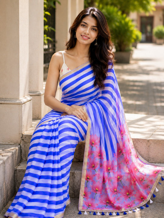 Purple Printed Saree With Blouse Piece