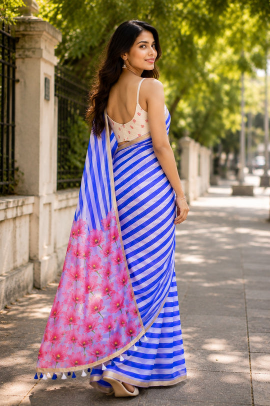 Purple Printed Saree With Blouse Piece